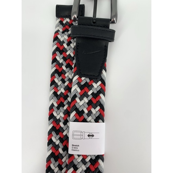 Nike Golf Belt Mens Medium 34-36 Red Gray Black Herringbone Woven Stretch NEW - Picture 3 of 5